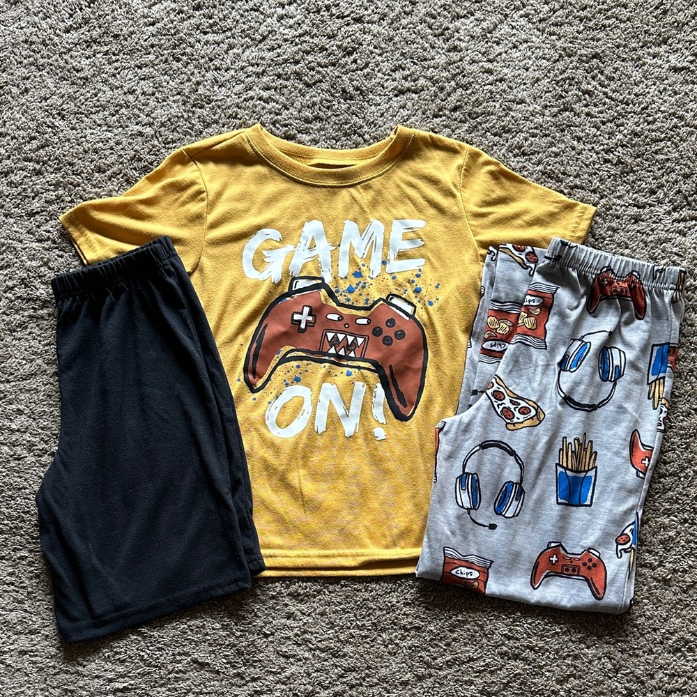 Carter's 3 Piece Yellow Gaming Pajama Set with Black and Gray Pants